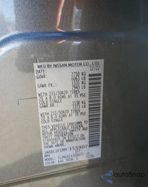 2023 Infiniti Qx60 Luxe z USA, uszkodzony, nr VIN 5N1DL1FS9PC355907